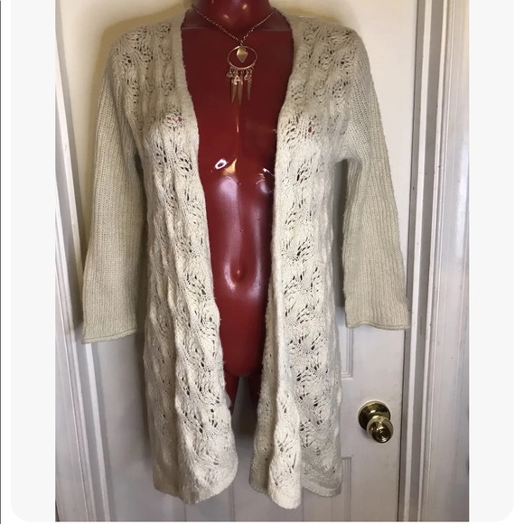 Asymmetrical CROCHET Knit Top Blouse Sweater Tunic OATMEAL by Sonoma  SZ MEDIUM - Picture 1 of 9